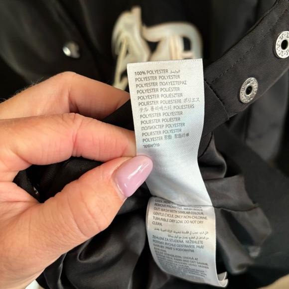 AD Satin-Finish Varsity Jacket in Black, Oversized, Snap Buttons, Women’s Size S - Picture 9 of 12